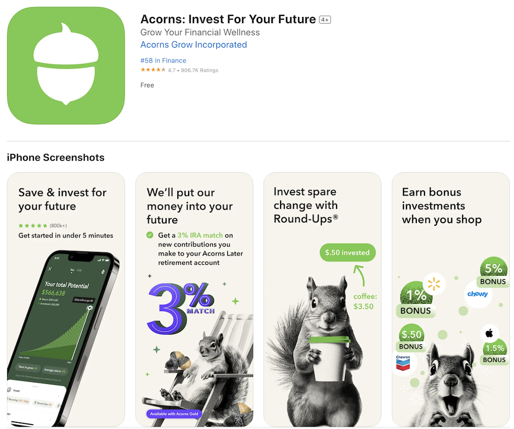 acorns app homepage