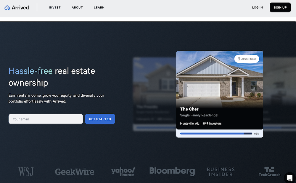 arrived homes homepage