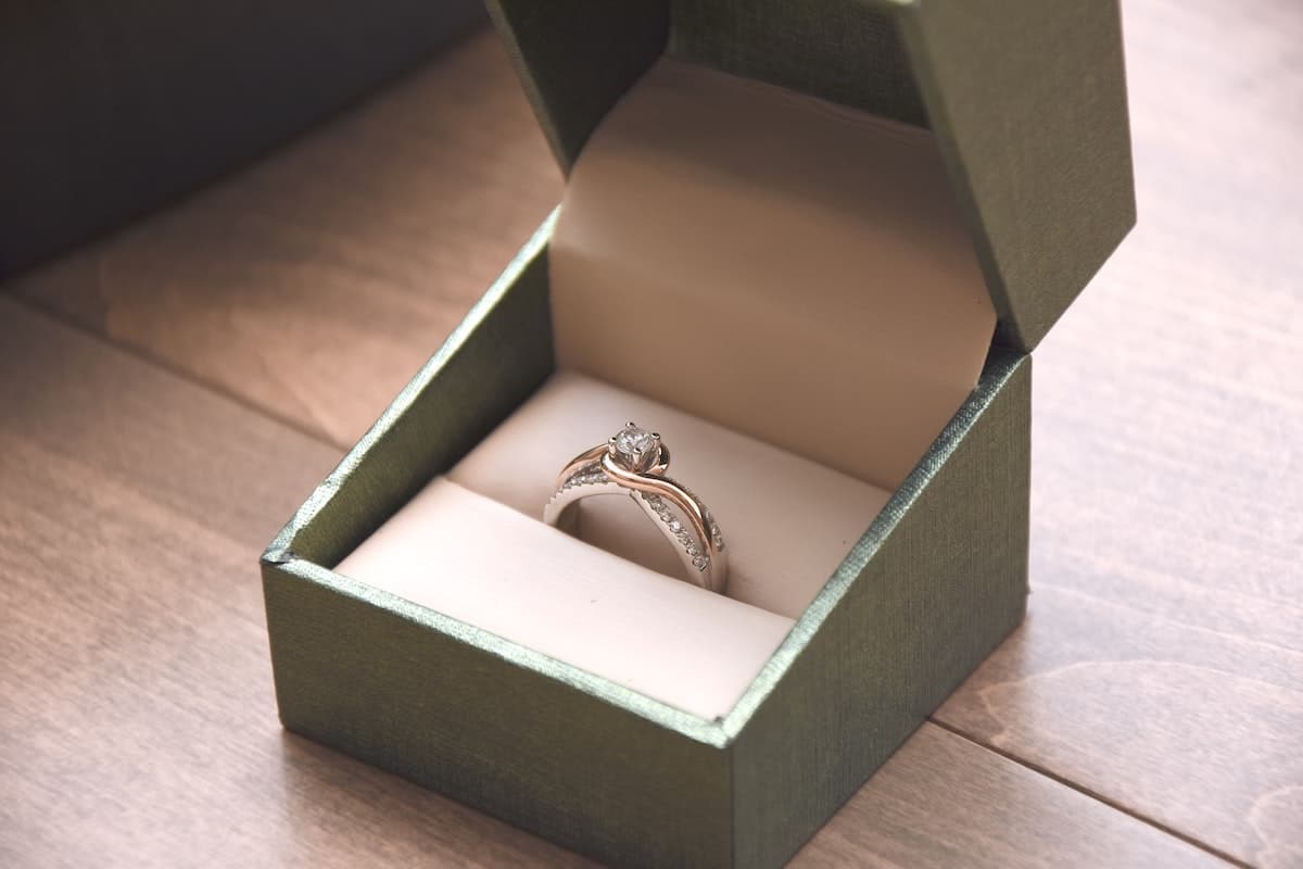 engagement ring on table